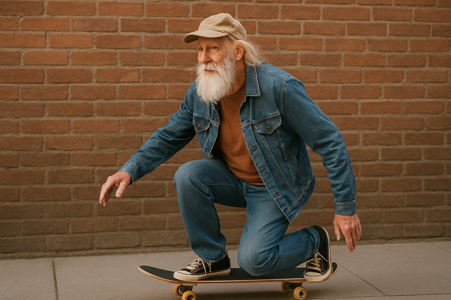 Alter Mann auf Skateboard